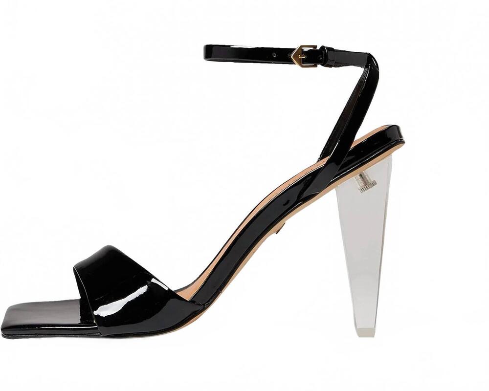 NEW CARRANO women's transparent heel leather sandal in black